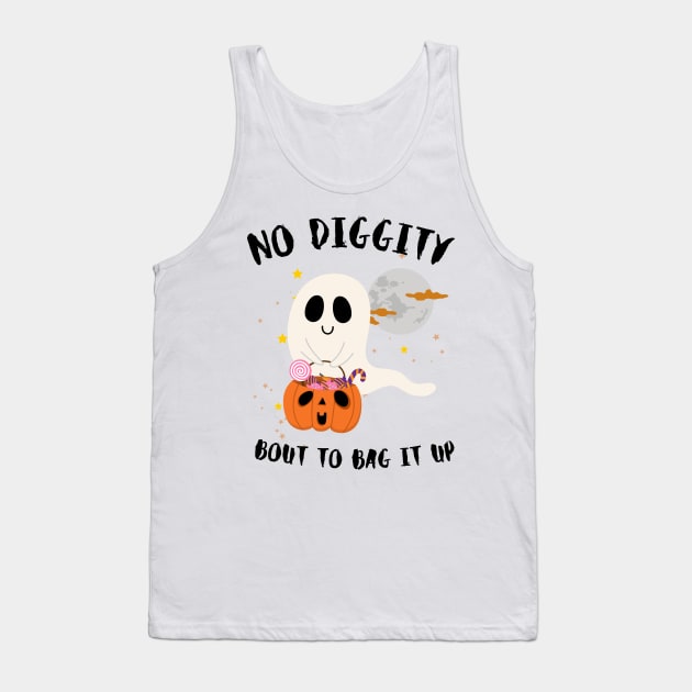 No Diggity Bout To Bag It Up Cute Ghost Halloween Kids Candy Tank Top by DesignHND